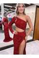 Velvet Sequin Mermaid Sweep Train Long Sleeves Velvet Sequin Evening Dress Glasgow