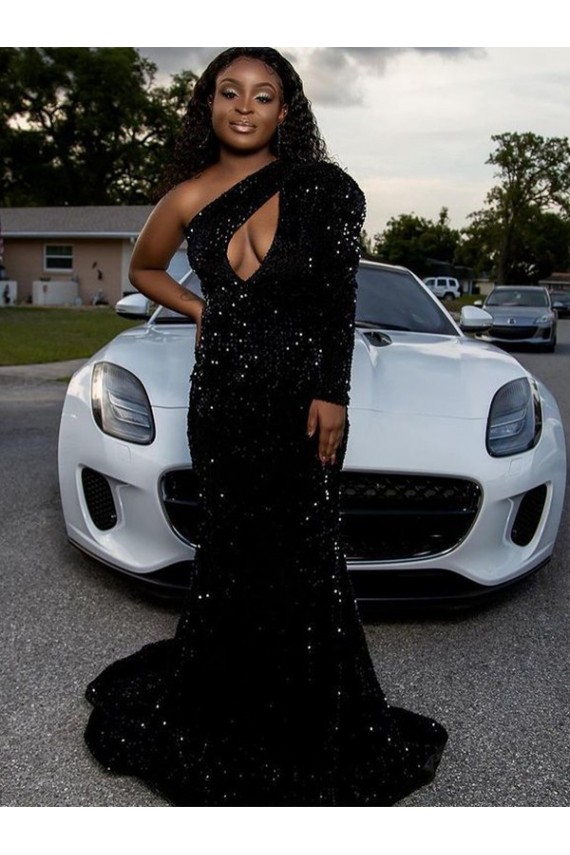Velvet Sequin Sweep Train Long Sleeves Prom Dress Glasgow