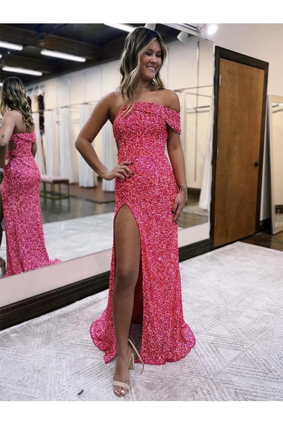 Velvet Sequin Sheath Sweep Train Sleeveless One Shoulder Prom Dress / Evening Dress Glasgow