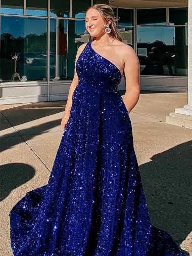 Velvet Sequin A-Line Sweep Train Sleeveless Prom Dress / Evening Dress Glasgow