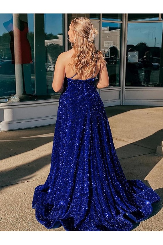 Velvet Sequin A-Line Sweep Train Sleeveless Prom Dress / Evening Dress Glasgow