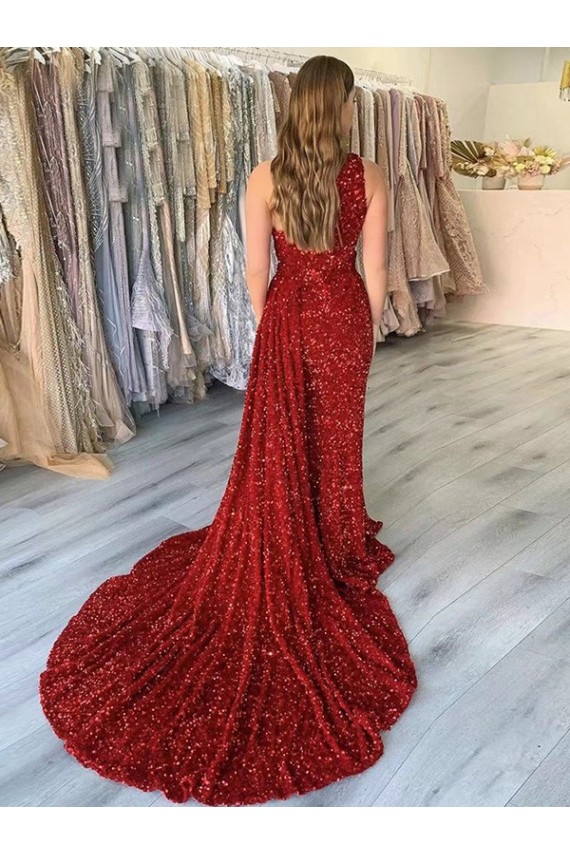 Velvet Sequin Sheath Court Train Sleeveless Prom Dress Glasgow