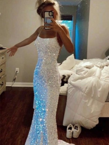 Velvet Sequin Sheath Sweep Train Sleeveless Spaghetti Straps Evening Dress Glasgow