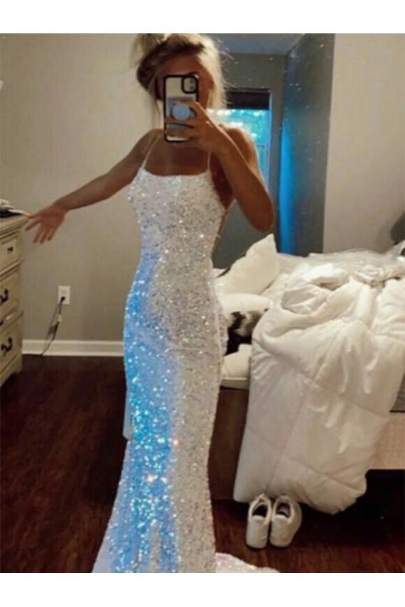 Velvet Sequin Sheath Sweep Train Sleeveless Spaghetti Straps Evening Dress Glasgow