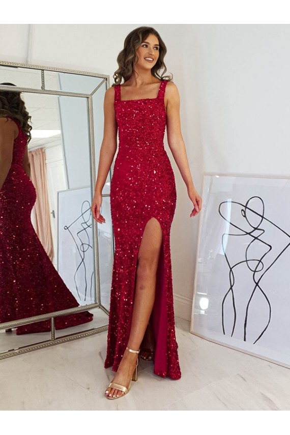 Velvet Sequin Sheath Long Sleeveless Prom Dress Glasgow