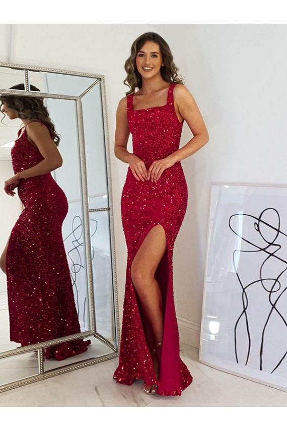 Velvet Sequin Sheath Long Sleeveless Prom Dress Glasgow