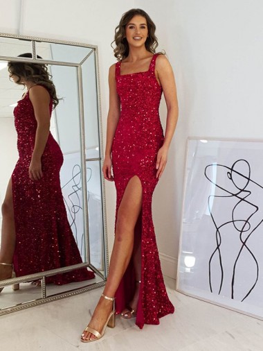 Velvet Sequin Sheath Long Sleeveless Prom Dress Glasgow