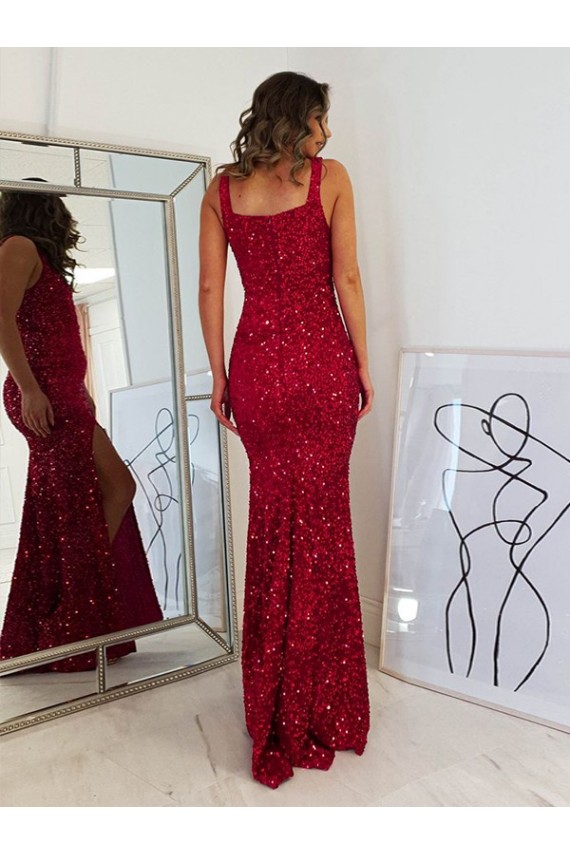Velvet Sequin Sheath Long Sleeveless Prom Dress Glasgow
