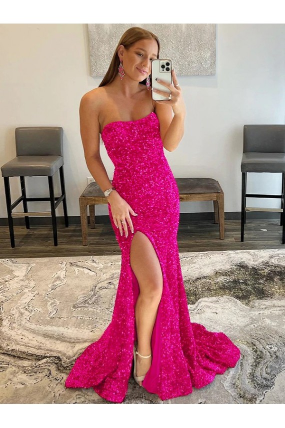 Velvet Sequin Sheath Sweep Train Sleeveless High Side Slit Prom Dress Glasgow