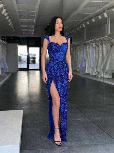 Velvet Sequin Long Sweep Train Sleeveless Spaghetti Straps Prom Dress / Evening Dress Glasgow