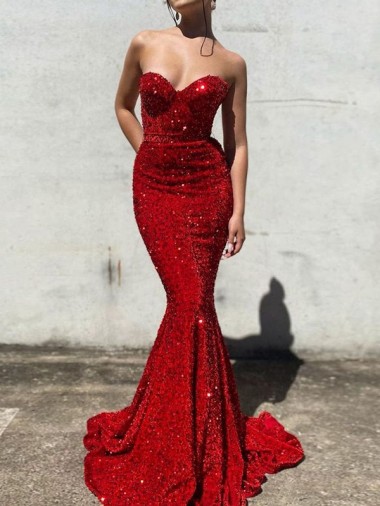 Velvet Sequin Mermaid Court Train Sleeveless Long Prom Dress / Evening Dress Glasgow