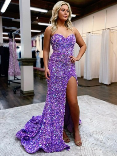 Velvet Sequin A-Line Court Train Sleeveless Prom Dress / Evening Dress Glasgow