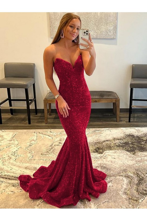 Velvet Sequin Sheath Sweep Train Sleeveless Sweetheart Prom Dress Glasgow