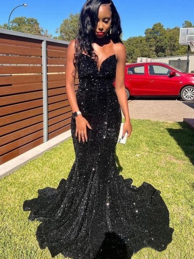 Velvet Sequin Mermaid Long Sleeveless Prom Dress Glasgow