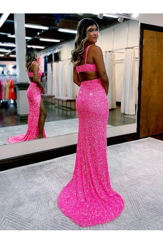 Velvet Sequin Sheath Long Sweep Train Sleeveless Velvet Sequin Evening Dress Glasgow