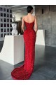 Velvet Sequin Sheath Sweep Train Sleeveless High Side Slit Prom Dress / Evening Dress Glasgow