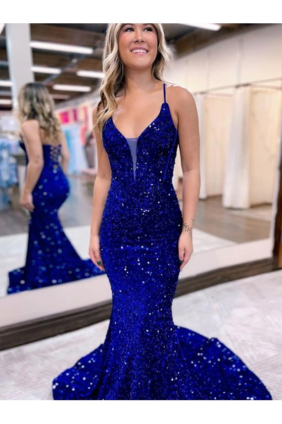 Velvet Sequin Mermaid Court Train Sleeveless Prom Dress Glasgow