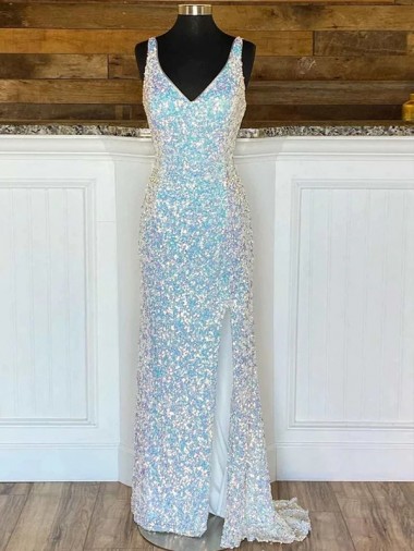Velvet Sequin Sweep Train Sleeveless V-Neck Prom Dress / Evening Dress Glasgow