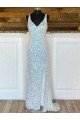 Velvet Sequin Sweep Train Sleeveless V-Neck Prom Dress / Evening Dress Glasgow