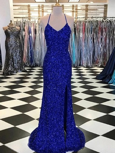 Velvet Sequin Long Sweep Train Sleeveless V-Neck Prom Dress / Evening Dress Glasgow