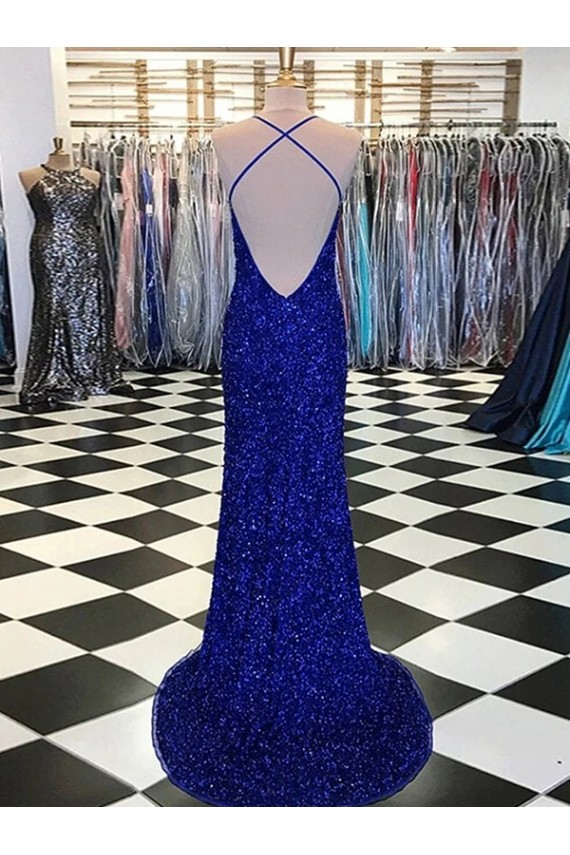 Velvet Sequin Long Sweep Train Sleeveless V-Neck Prom Dress / Evening Dress Glasgow