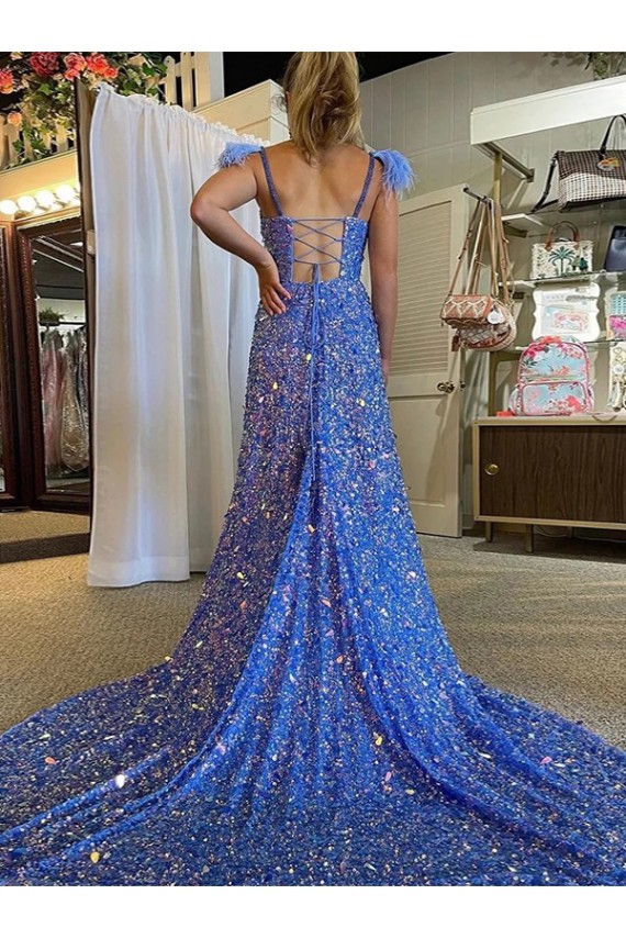 Velvet Sequin A-Line Court Train Sleeveless High Slit Prom Dress / Evening Dress Glasgow