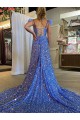 Velvet Sequin A-Line Court Train Sleeveless High Slit Prom Dress / Evening Dress Glasgow