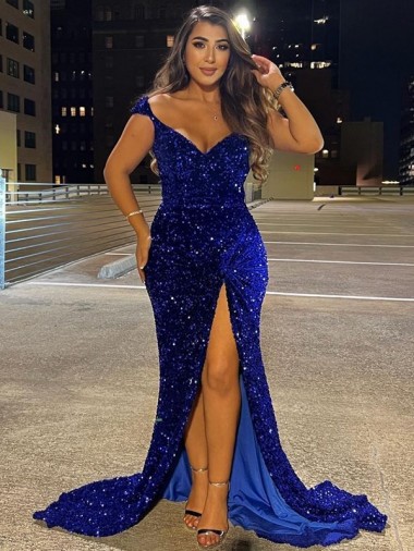 Velvet Sequin Sheath Sweep Train Sleeveless Velvet Sequin Dress Glasgow