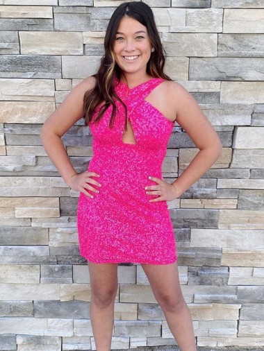 Velvet Sequin Sheath Short Sleeveless Halter Prom Dress Glasgow