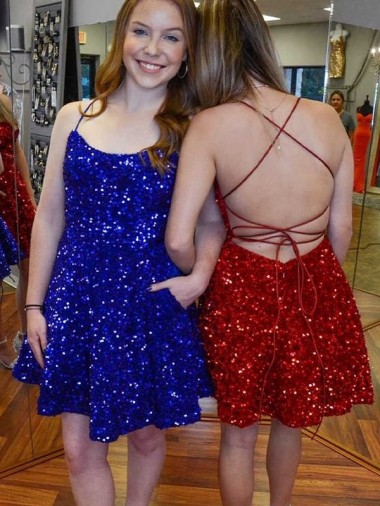 Velvet Sequin A-Line Short Sleeveless Prom Dress Glasgow