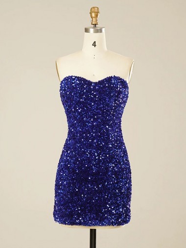 Velvet Sequin Sheath Short Sleeveless Sweetheart Prom Dress Glasgow