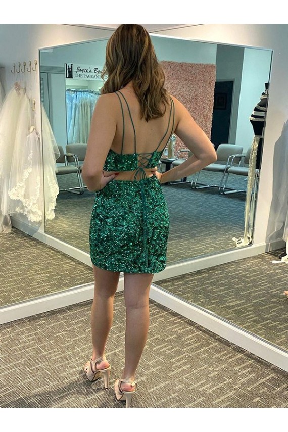 Velvet Sequin Sheath Short Sleeveless V-Neck Formal Dress Glasgow