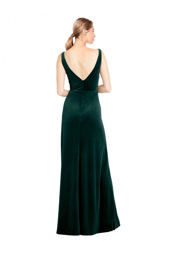 Stretch Velvet A-Line Long Sleeveless V-Back Black Tie Evening Gown / Prom Dress / Bridesmaid Dress Glasgow