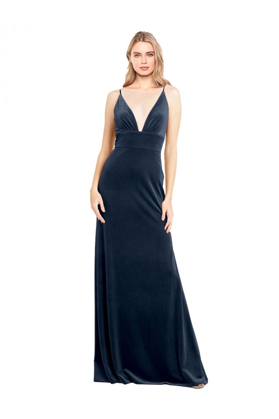 Stretch Velvet A-Line Long Sleeveless V-Back Prom Dress / Bridesmaid Dress Glasgow
