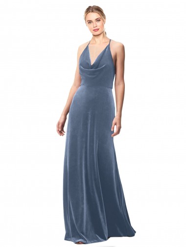 Stretch Velvet A-Line Long Sleeveless Keyhole Back Prom Dress / Bridesmaid Dress Glasgow