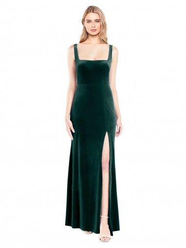 Stretch Velvet A-Line Long Sleeveless Side Slit Prom Dresses Glasgow