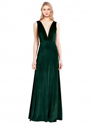 Stretch Velvet A-Line Long Sleeveless V-Back Bridesmaid Dress / Formal Dress Glasgow