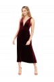 Stretch Velvet A-Line Midi Length Sleeveless V-Back Burgundy Prom Dresses Glasgow