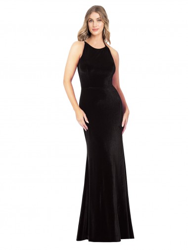 Stretch Velvet Sheath Long Sleeveless Criss Cross Back Formal Evening Gown / Prom Dress / Bridesmaid Dress Glasgow