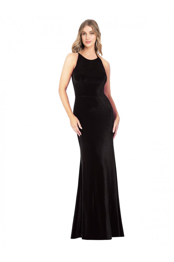 Stretch Velvet Sheath Long Sleeveless Criss Cross Back Formal Evening Gown / Prom Dress / Bridesmaid Dress Glasgow