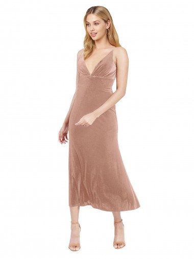 Stretch Velvet A-Line Midi Length Sleeveless V-Back Prom Dress / Bridesmaid Dress Glasgow