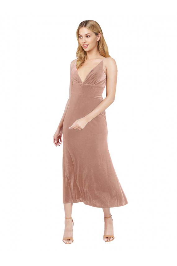 Stretch Velvet A-Line Midi Length Sleeveless V-Back Prom Dress / Bridesmaid Dress Glasgow