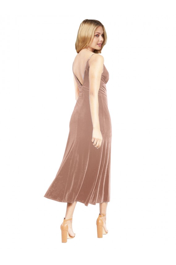 Stretch Velvet A-Line Midi Length Sleeveless V-Back Prom Dress / Bridesmaid Dress Glasgow
