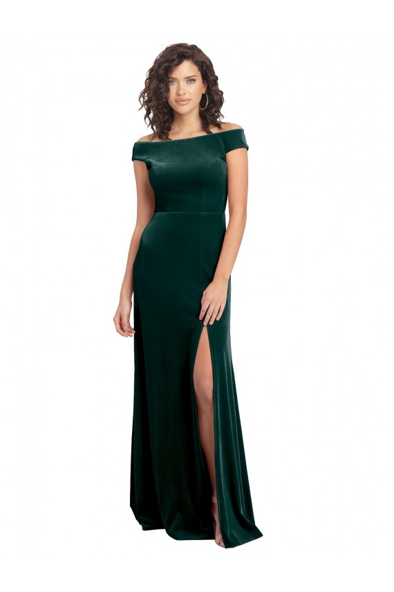 Stretch Velvet A-Line Long Cap Sleeves Formal Evening Gown / Prom Dress / Bridesmaid Dress Glasgow