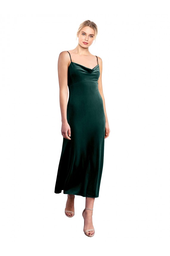 Stretch Velvet A-Line Midi Length Sleeveless Low Back Prom Dress / Bridesmaid Dress Glasgow