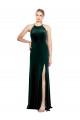 Stretch Velvet A-Line Long Sleeveless Keyhole Back Side Slit Prom Dresses Glasgow