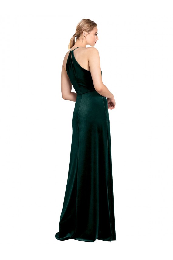 Stretch Velvet A-Line Long Sleeveless Keyhole Back Side Slit Prom Dresses Glasgow