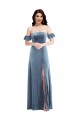 Stretch Velvet A-Line Long Ruffle Sleeves Low Back Formal Dress / Bridesmaid Dress Glasgow