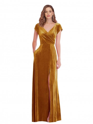 Stretch Velvet Sheath Long Cap Sleeves Formal Evening Gown / Prom Dress / Bridesmaid Dress Glasgow