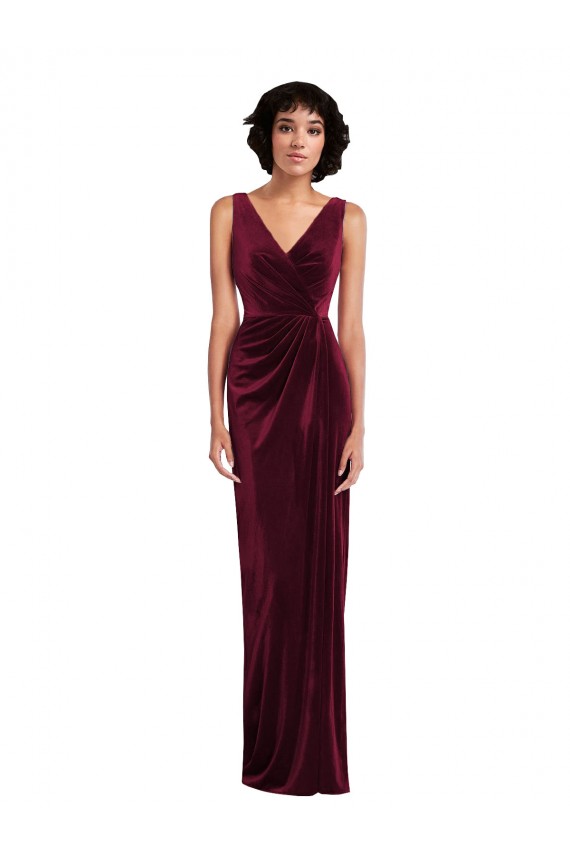 Stretch Velvet Sheath Long Sleeveless Burgundy Prom Dresses Glasgow